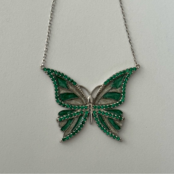 Jewelry - 925 Silver green butterfly handmade enamel necklace
